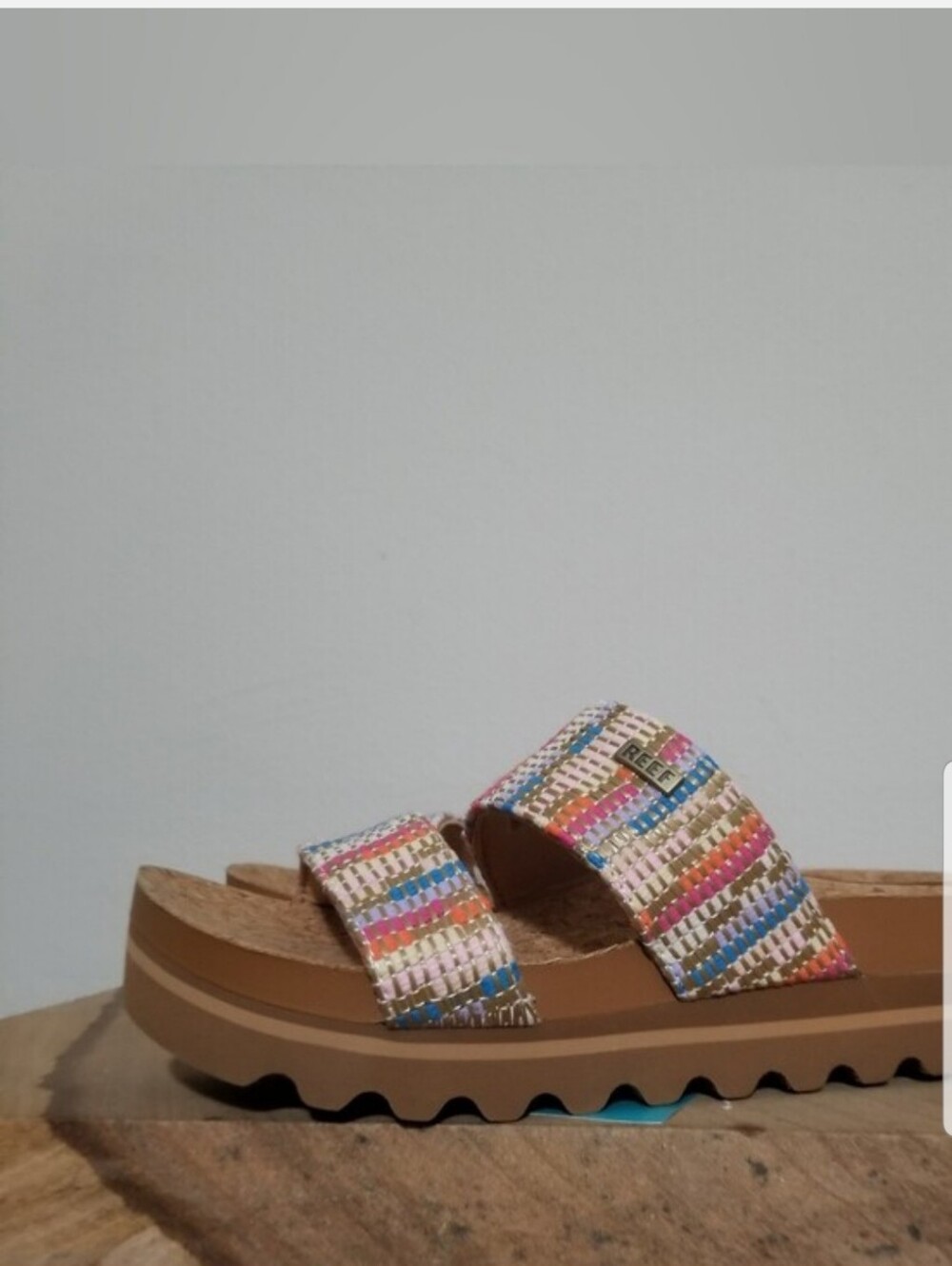 NEW! REEF Woven Multi-Color Double Strap Platform Slide Sandal sz 8 NWT - Picture 6 of 6